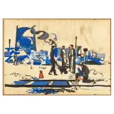 Antonio Vangelli, Al porto 1946, mixed media on paper