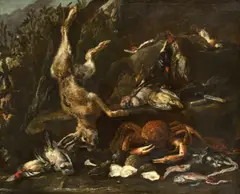 Jan Fyt, Jagdstilleben mit erlegtem Hasen und anderen Tieren, 1633, Öl auf Leinwand