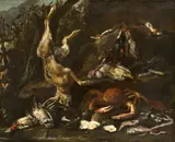 Jan Fyt, Jagdstilleben mit erlegtem Hasen und anderen Tieren, 1633, Öl auf Leinwand