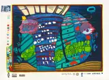Look at it on a rainy day by Friedensreich Hundertwasser, 1971, Original-Holzkassette mit 10 Farbserigraphien auf verschiedenen Papieren, sold Jun 2015
