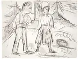 Stehende Bauern by Ernst Ludwig Kirchner, Um 1920, Kreide auf festem Papier, sold Jun 2015