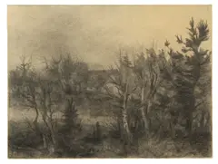Richard Oelze, Worpsweder Landschaft, 1946, Bleistift auf Papier (Wasserzeichen: Marran Schreibmaschinen)