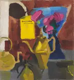 Ida Kerkovius, Stillleben: Klang auf Gelb (-Blau-Rosa), 1967, Öl auf Leinwand