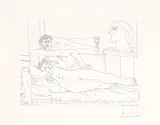 Pablo Picasso, Vieux sculpteur et jeune modèle avec le portrait sculpté du modèle, 1933, Radierung auf Bütten (Wasserzeichen: Picasso)