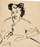 Mädchen am Tisch by Ernst Ludwig Kirchner, Um 1910, Tuschfeder auf dünnem Papier, sold Jun 2023
