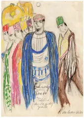Else Lasker-Schüler, Eminenz Rabbuni Prato in Palestina (Der singende Zadik), Um 1935, Farbkreide und Bleistift auf Papier