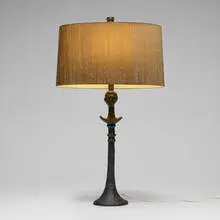 Diego Giacometti, Table lamp, enameled steel, silk shade