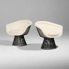 Warren Platner, Lounge chairs, pair, bronze-plated steel, Knoll Classic Boucle Pearl upholstery