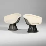 Warren Platner, Lounge chairs, pair, bronze-plated steel, Knoll Classic Boucle Pearl upholstery