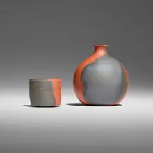 Ito Sekisui V, Sake bottle and cup, set of two, stoneware