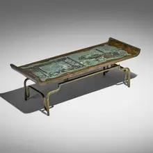 Rare Imperial Palace coffee table by Philip and Kelvin Laverne, c. 1965, acid-etched and patinated brass over pewter and wood, sold Jul 2026