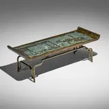 Philip and Kelvin Laverne, Rare Imperial Palace coffee table, c. 1965, acid-etched and patinated brass over pewter and wood