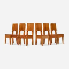 Roy McMakin, Cove dining chairs, set of six, 1987, cherry, laminated cherry