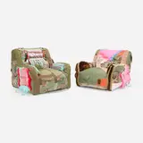 Darren Romanelli, Lounge chairs, set of two, c. 2022, vintage textiles