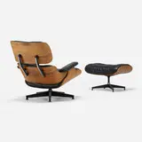 Charles and Ray Eames, 670 lounge chair and 671 ottoman, rosewood plywood, leather upholstery, enameled and brushed aluminum