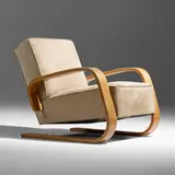 Alvar Aalto, Tank lounge chair, model 37/400 from Case Study House #16, Los Angeles, 1936 / 1946, suede upholstery, laminated birch plywood