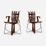 Frank Gehry, Hat Trick armchairs, pair, stained laminated maple