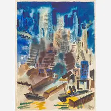 George Grosz, Untitled (New York Harbor)