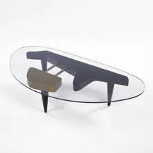 1950s, coffee table, enameled wood, brass, glass