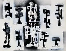 mixed media drawing by Abbot Lawrence Pattison, c. 1955, mixed media on paper, sold Oct 2001