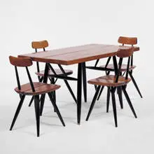 Pirkka dining table and chairs by Ilmari Tapiovaara, 1955, pine, ebonized wood, sold Oct 2001