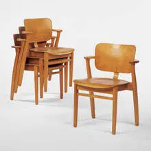 Domus stacking chairs by Ilmari Tapiovaara, 1946, birch, sold Oct 2001