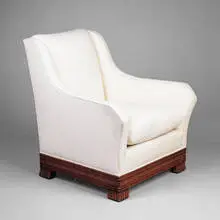 Eugene Schoen, lounge chair, 1930s, mahogany, upholstery