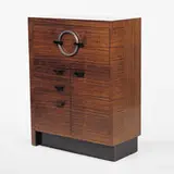 Gilbert Rohde, East Indian laurel cabinet, 1934, East Indian laurel, steel, ebonized woods