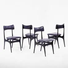 Alfred Hendrickx, dining chairs, set of four, 1950s, ebonized wood, upholstery
