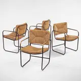 attribution Walter Lamb, outdoor chairs, set of four, 1950s, bronze, caning
