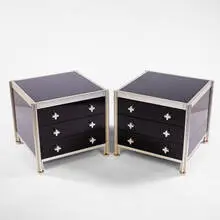 Jens Risom, cabinets, pair, c. 1958, black glass, brown lacquer, aluminum