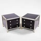 Jens Risom, cabinets, pair, c. 1958, black glass, brown lacquer, aluminum