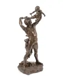 Clement Leopold Steiner, French patinated bronze statue of a father and child, patinated bronze