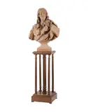 Jean-Jacques Caffieri, French Terracotta Bust of French Dramatist Jean de Rotrou (1609-1650) on an Associated Walnut Pedestal, Terracotta