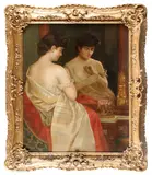In the looking glass by English School, oil on canvas laid down on masonite, offered Jun 2019