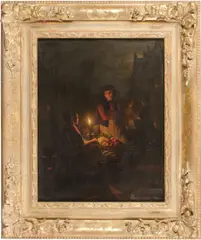 André Vermeulen, A market scene at night, oil on panel