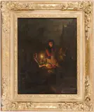 André Vermeulen, A market scene at night, oil on panel