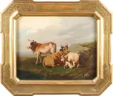 Dutch School, A mountainous landscape with a goat herder; Cows and goats in a landscape (a pair), both oil on canvas