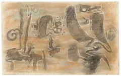 Monturi by Willi Baumeister, 1953, Farbkreide und Kohle auf Bütten, auf Hartfaser aufgezogen, sold Nov 2013