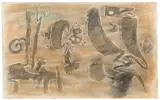 Willi Baumeister, Monturi, 1953, Farbkreide und Kohle auf Bütten, auf Hartfaser aufgezogen