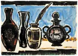 Dunkle Vasen vor Blau by Karl Schmidt-Rottluff, 1962, Aquarell und Tuschpinsel auf Papier, sold Nov 2013
