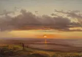 Robert Kummer, Sonnenuntergang am Meer, 1850, Öl auf Papier auf Pappe