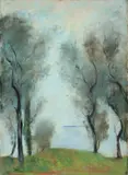 Lesser Ury, Olivenbäume an einem See (Gardasee?)“. 1890er Jahre