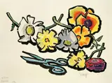 Schere und Blumen by Karl Schmidt-Rottluff, 1961, Farbkreide und Tuschpinsel auf Bütten, sold Nov 2009