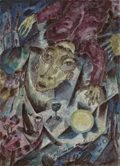 Otto Gleichmann, Aufbrechendes Erkennen, 1920, Aquarell und Tuschfeder auf Papier, vom Künstler auf graues Papier aufgezogen