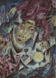 Otto Gleichmann, Aufbrechendes Erkennen, 1920, Aquarell und Tuschfeder auf Papier, vom Künstler auf graues Papier aufgezogen