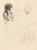 Pablo Picasso, Sculpteur et modèle se regardant dans un miroir calé sur un autoportrait sculpté, 1933, Radierung auf Velin