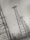 A.T. & T. long line towers that connect to South America spreading out across the State, Lawrenceville, NJ, US by Margaret Bourke-White, 1938, Vintage. Silbergelatineabzug, sold Nov 2012