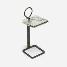 attribution Jacques Adnet, Ashstand, c. 1950, glass, stitched leather over iron