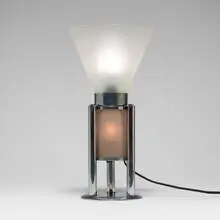 Boris Lacroix, Table lamp, c. 1930, chrome-plated brass, frosted glass